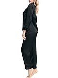 Satin Silk Pajamas for Women Pajama Set With Long Sleeve Button-Down Satin Pajamas Sleepwear Lucky Black S
