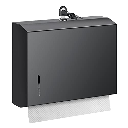 Wall Mounte Commercial Paper Towel Dispensers, Stainless Steel C-Fold Multifold Hand Paper Tissue Holder with Lock,Matte Black