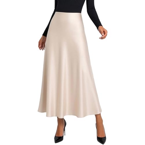 Jupe haute femme en satin robe fluide polyvalente taille élastique