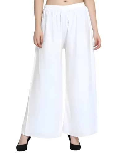 Image of FASHION GALLERY Women's Solid Rayon Palazzo Pants | Relaxed Fit Full Length Wide Leg Palazzo | Elastic Waist Comfortable Casual Lounge Office Ethnic Flared Trousers for Women