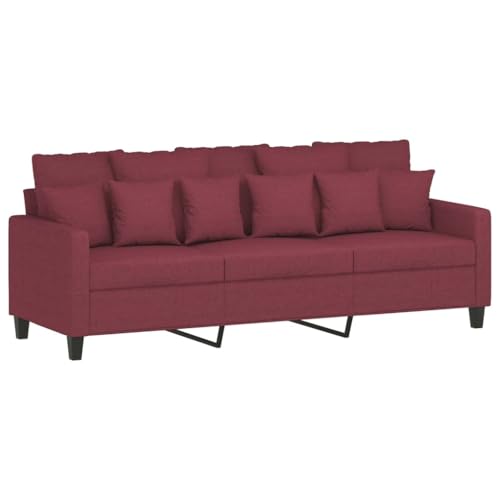 vidaXL Sofagarnitur 4-TLG., Sessel Couch mit Kissen Fußhocker, Sofa Wohnzimmersofa mit Armlehnen, Couchgarnitur Designsofa Sitzmöbel Polstermöbel, Weinrot Stoff – Bild 6