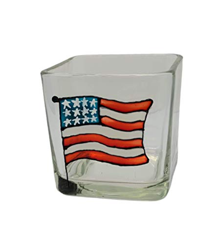 American Flag Stained Glass Hand Painted Candle Holder Fourth of July Home Decor
