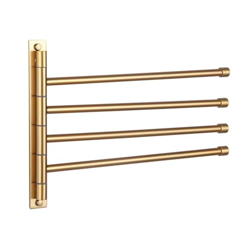 GERZWY Wall Mount Bath Towel Rack with 4 Arms Hanger Towel Holder Bathroom Swing Arm Towel Bars Organizer Stainless Steel Gold Finished HYG04-BE
