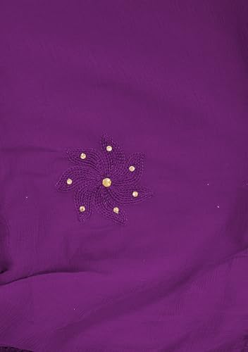 Image of YOUTHQUAKE Flower Embroidered Diamond Work Chiffon Dupatta for Womens & Girls With 4 Side Lace