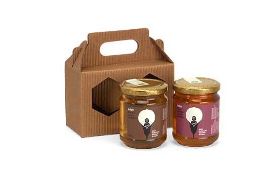 IO APE - Caja de regalo con 2 tarros de miel orgánica del lago de Como de 250 g (1 kg total) - Tarros de miel de ACACIA y MILLEFIORI d'VERANO en caja de regalo.