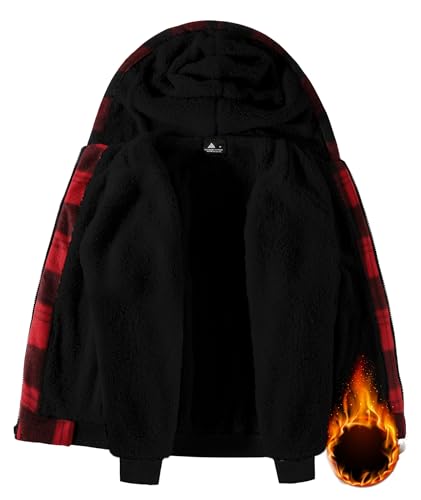 GEEK LIGHTING Boys Flannel Jacket Sherpa Lined Hoodies Zip Up Fleece Plaid Shirt Jackets Winter Outdoor Coat Warm4