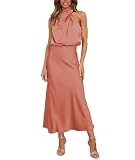 BDSCZW Damen Elegant Satin Kleid Ärmellos Hohe Taille Hochzeit Formal Hochzeitsgast Cocktailkleid Ballkleider Partykleid Midikleider(PI,M)