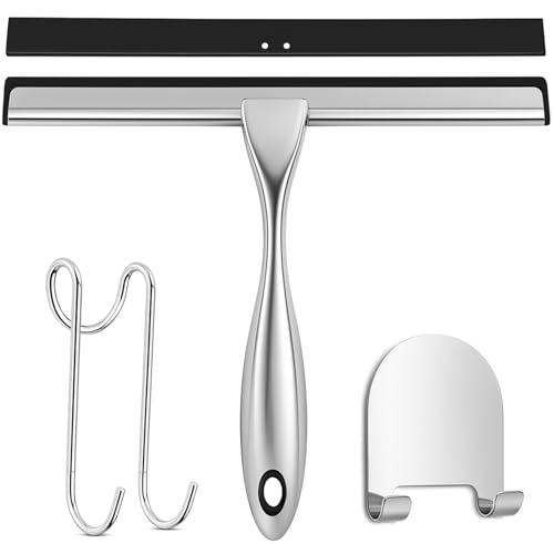 SURFOU Duschabzieher Edelstahl 25cm Schwarz,Abzieher Dusche mit 2 Haken,...