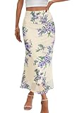MEROKEETY Women's Summer Floral Mesh Midi Skirt 2026 Casual Trendy High Waist Ruched Boho Skirts, Floralpurple, M