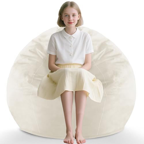 2FT Bean Bag Chair, Comfy Bean Bag Chairs with Memory Foam Filled, Fluffy Beanbag Sofa with Dutch Velvet Cover, Teardrop BeanBag Chairs for Living Room, Playroom - Beige