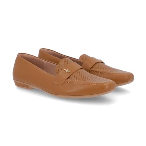 Loafer Usaflex Feminino Couro Salto Bloco Couro Casual Tan Uc0501003 34