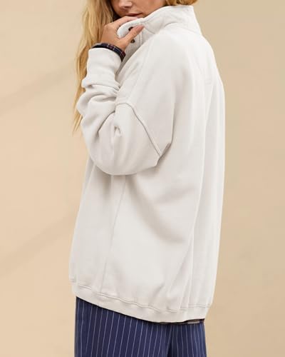 Image of Gacaky Sweatshirt for Women Oversized Casual Long Sleeve Button Henley Neck Pullover Tops Fashion Outfits Clothes