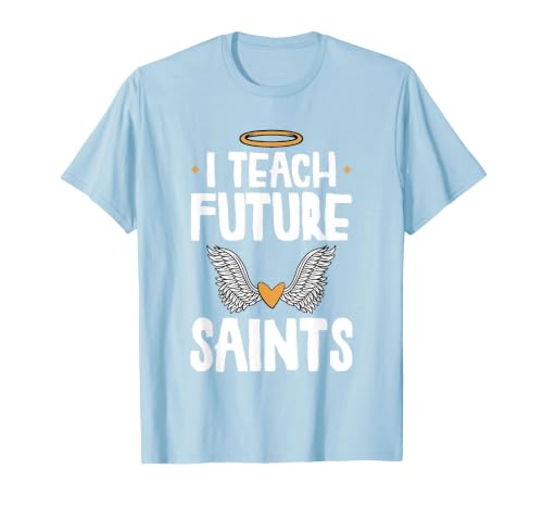 I Teach Future Saints Catholic Educator Teacher T-Shirt, Men, Baby Blue, Large