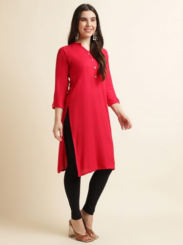 Image of Fabclub Women's Rayon Solid Plain Straight Kurti