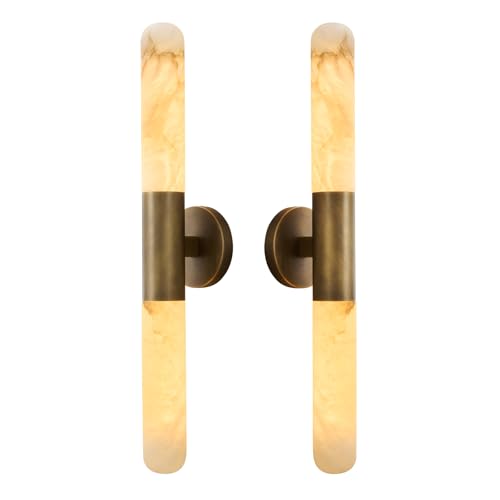 LuminaBrass Natural Alabaster Wall Sconce Modern Brass Rust Resistant Vintage Vanity Wall Light for Bathroom Bedroom Living Room