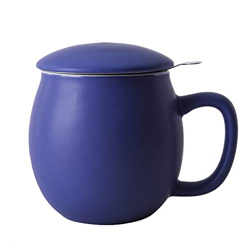 Image of Yundu 12 OZ Matte Deep Purple Ceramics Teacup with Infuser and Lid, Mug with Lid for Steeping - Stainless Steel Infuser for Loose Leaf Tea, Home Office Gift for Tea Lovers
