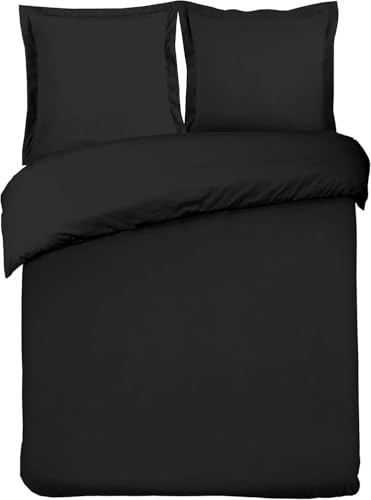 Vision Parure de Lit Réversible 100% Coton Lit Double - Noir | 1 Housse de Couette (240x220 cm) +...