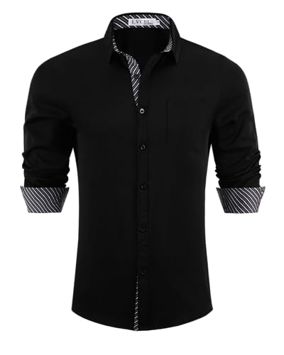 LVCBL Chemise Homme Style Vintage - Chemise Homme Manches Longues à Carreaux, Look Retro Classique Noir XL