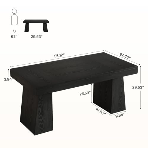 Image of Tribesigns 55-Inch Executive Desk, Thick Wood Office Computer Desk with Double Pedestal, Modern Minimalist Workstations Writing Table Conference Table Furniture for Home Office, Black