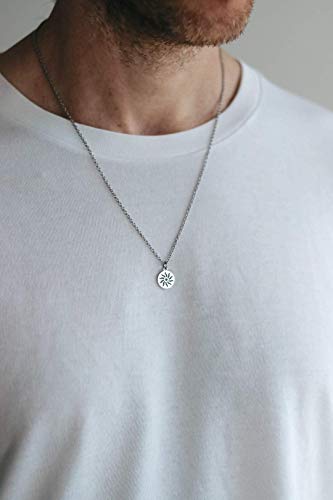 Sun Necklace For Men, Groomsmen Gift, Men's Necklace Silver Sun Pendant, Stainless Chain Necklace, Gift For Him, Yoga Necklace, Minimalist #TOP2