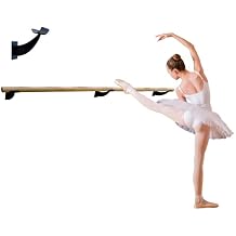 Single Bar Fixed Height Wall Mount Ballet Barre System Traditional Wood, 8 FT Long, 2.0" Diameter Open Brackets Black