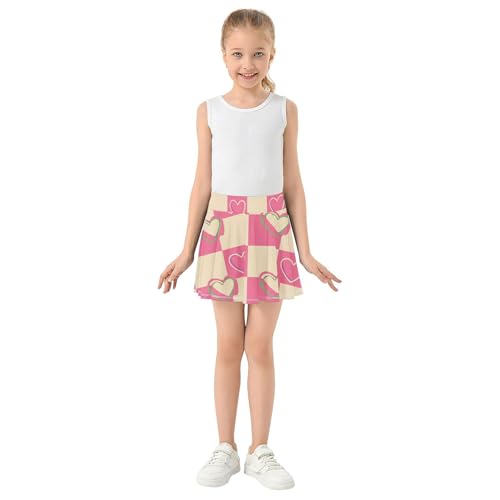 Joisal Checkerboard Pink Cream Athletic Shorts Girls Skorts Tennis Skirts Kids Personalized Little Girl 3t3
