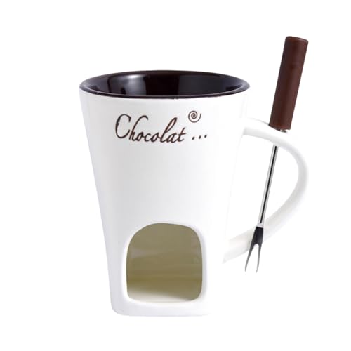 Fondue Mug, Chocolate Fondue Mug, Chocolate Fondue Set, Fondue, Fondue Sets, Ceramic Butter Warmer Set,Fondue Pot Melting Pot Set,Melt Hot Pot Bowl Set,for Cheese Chocolate Butter (Off White)