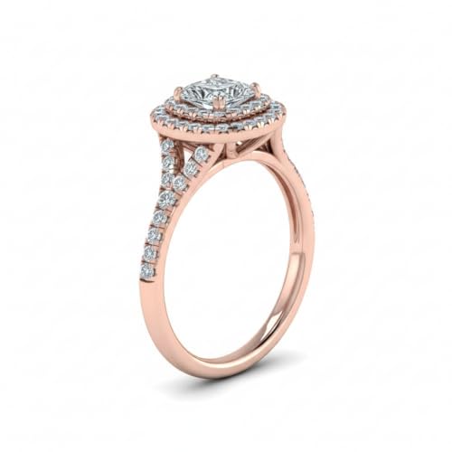Image of Choose Your Gemstone Delicate Double Halo Diamond CZ Ring Rose Gold Plated Princess Shape Halo Engagement Rings Matching Jewelry Wedding Jewelry Easy to Wear Gifts US Size 4 to 12