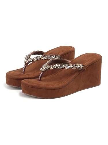 Image of TRYME Crystal Embellished Strap Slip on Wedges Heel Sandals For Women's