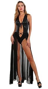 Miss Noir Wetlook Tüll Glitzer Kleid Schwarz S/M