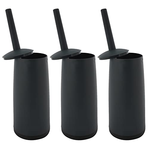 3 Pack Modern Design Dark Gray Toilet Bowl Brushes with Holders Bathroom Essentials