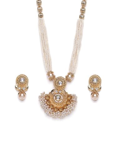 Joyas Kundan hechas a mano y chapadas en oro de latón elegante set DMZ-1617 S