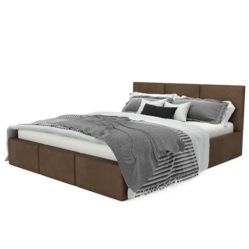 Muralo - Polsterbett 180x200 cm mit Bettkasten und gestepptem Kopfteil - Doppelbett - Ohne Matratze - Jugendbett - Stilvolles Schlafzimmer-Bett - Braun Muralo - Polsterbett 180x200 cm mit Bettkasten und gestepptem Kopfteil - Doppelbett - Ohne Matratze - Jugendbett - Stilvolles Schlafzimmer-Bett - Braun