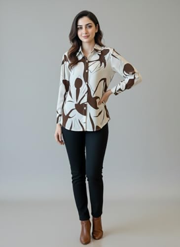 Image of Trendy Queen Women's Printed Straight Mandarin Neck Shirt for Women's | Tops for Woman Shirts | Shirt for Women Stylish Western (SD778 S)