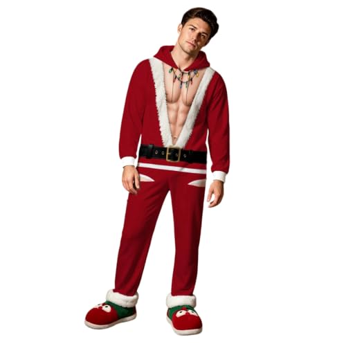 Men Ugly Christma Full Zip Hooded Onesie Novelty One Piece Pajama Set - image 1