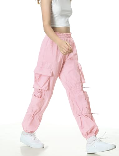 Image of EXARUS Girls Parachute Pants Cargo Hip Hop Wide Leg Baggy Y2K Teen