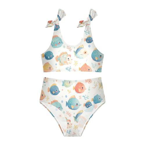 Puffer Hawaiian Fish and Seaweed Girl 2 Pieces Kids Bikini Set Scoop Neck Swimsuits Swimwear Cute Shoulder Strap3