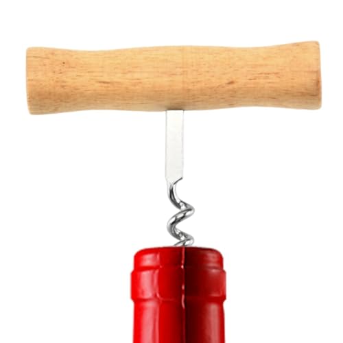 Sacacorchos manual 9 x 7 5 cm | Abre botellas T mango madera acero | Extractor vinícola portátil tornillo tirar | Herramienta vino T diseño mango madera uso hogar regalo degustación
