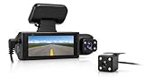 NLIGHTING Dash Cam Auto Specchietto Retrovisore con Telecamera Anteriore e Posteriore, Videocamera per Auto Display IPS 3,16', Angolo 140°, Registrazione Continua, Supporto Micro SD 128GB