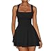 Produktbild Hanaoops Damen Sexy Kurzes Kleid Mit Quadratischem Ausschnitt - Ärmelloses Figurbetontes Minikleid Mit Spaghettiträger Und Rüschen - Enges Bodycon Tank Kleid Für Club Party Abend - Schwarz