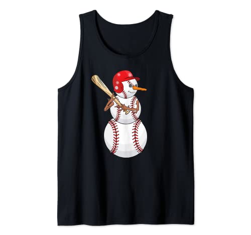 Muñeco de nieve de béisbol Divertido Navidad Hombre de nieve Navidad Deportes Amante Camiseta sin Mangas