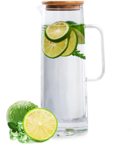 Image of Martvia Premium Juice and Water Glass Pitcher jug with Lid 1.8 Liter Romantic Style jugs with Handle Pitcher for Serve Water, Milk Juice, Lassi, Cocktail, Ideal for Gift Beverage Carafes (NP - 13)