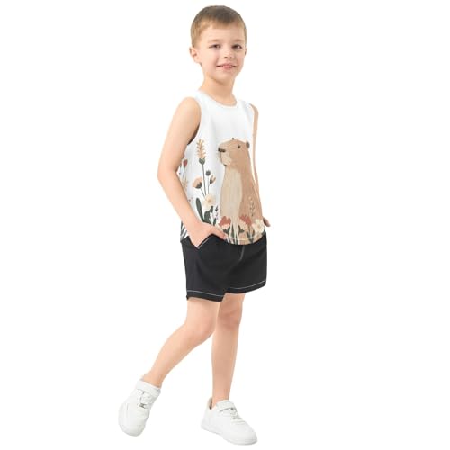 Boys Tank Top Shirts Capybara and Floral Sleeveless T-Shirts Crew Neck for Kids Clothing Children4