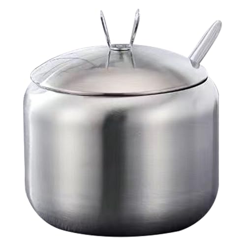 Azucarero de acero - Bote para condimentos con tapa/cuchara, organizador de condimentos | Recipiente para vinagreras resistente para sal, pimienta, especias, salsas, para cocinar de mesa,