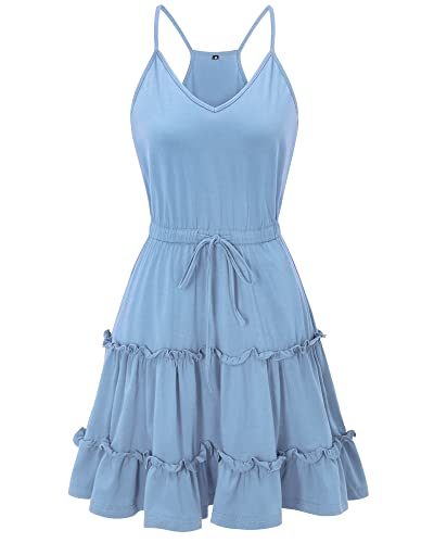 Image of Newshows Women's Summer Casual Dress Cute A Line Ruffle Hem Flattering Fit Beach Vacation Sundress