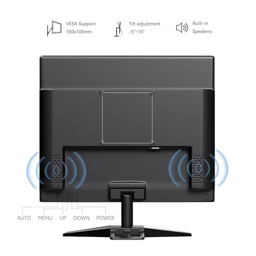 Image of 17 Inch Computer Monitor, 4:3 1280x1024 Small Desktop Square Monitor with VGA HDMI, VESA Wall Mountable, Built-in Speakers for Office POS Raspberry Pi Industrial