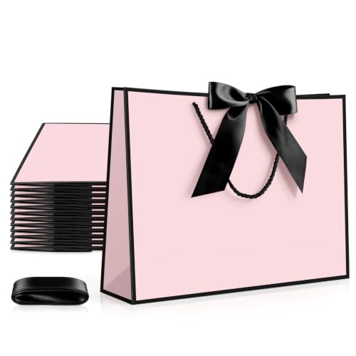 Image of JMANNI 12 Pcs Pink Paper Gift Bags with Ribbon Handle