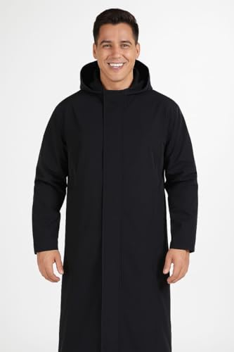 Image of Nephar Classic Men's Waterproof Overcoat with Hood - Wind & Rain Resistant Long Black Raincoat for Bike, Travel & Outdoor (Multisize)