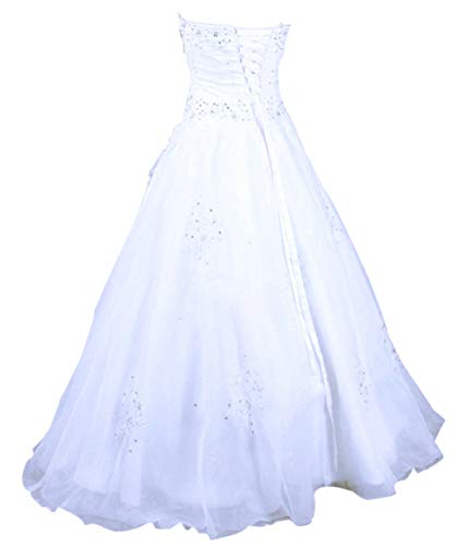 Rohmbridal Women's Strapless A-Line Beaded Formal Prom Dress Wedding Evening Gown White Size 30 #TOP2
