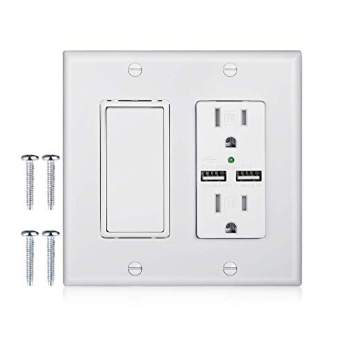 DBillionDa 3-Way Light Switch,USB Outlet Wall Plate(3.1A highspeed Charge) with Decorator Rocker Light Switch, 15A 120V/277V, 3 Wire, Grounding Screw, UL Listed, White